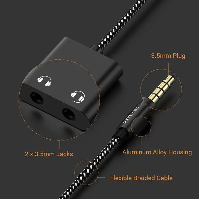 Alt view image 5 of 5 - 3.5mm to Double Audio Jack Headphone Sharing Splitter Compatible with MacBook iPad iPod, Smartphone, Computer, Laptop, Tablet, MP3, 2-Way 3.5 mm Earphone Ports Adapter, Dual Headsets Connector