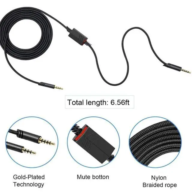 Alt view image 5 of 7 - Replacement A40 Cord Compatible with Astro Headset, Inline Mute Audio Cable for A10/A40/A40TR Gaming Headset, Fit for PS5, PS4, Xbox Controller 6.5 Feet
