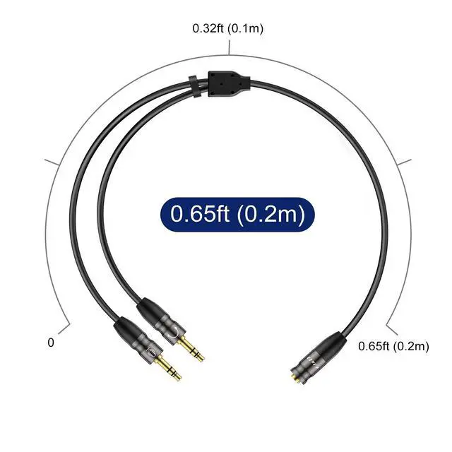 Alt view image 7 of 7 - 0.65 Feet Headphone Splitter Cable, 3.5mm Female to Dual 3.5mm Male Mic Splitter for PC, Laptop, Smartphone