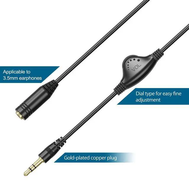 Alt view image 3 of 7 - 3.5mm Headphone Extension Cables, 2pcs 3.5mm Male to Female Stereo Audio Extension Cord with Volume Adjustment Control for Smartphone Tablets MP3 Players - 10inch