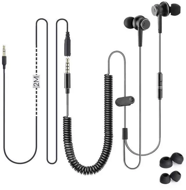 Main image of Long Cord Earbuds for TV & PC, 18ft / 5.5m Extension Cable Earphones with Mic & Extra Long Spring Coil Wire, Metal Stereo in-Ear Wired Bass Headphones for 3.5mm Audio Output Devices - HF027