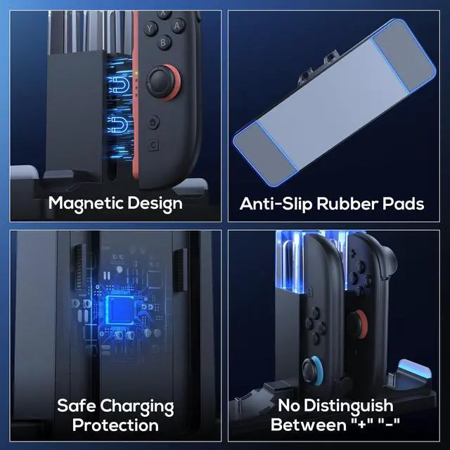 Alt view image 5 of 7 - Charging Dock Compatible with Switch 2 for Joycon 2, Charging Stand for Switch 1/2 P Controller, Charging Orgnizer for Joycon 2 & for Pro Controller with Charge Indicator and USB Cable