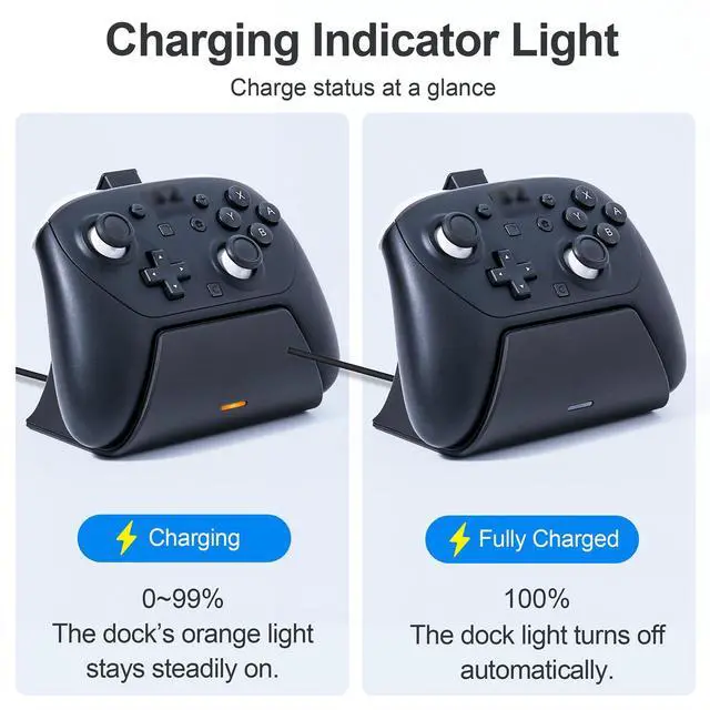 Alt view image 4 of 7 - Charging Dock Station with Adapter for Nintendo Switch 2 Pro Controller, Charging Base Stand with Indicator Light Fast Charge & Overcharge Protection Charger Mount Support