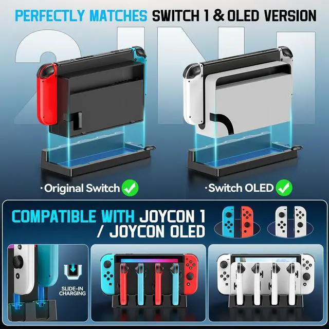 Alt view image 3 of 7 - Switch Charging Dock for Joycons, Controller Charger Station for Nintendo Switch/OLED Model, 2 Hour Joycon Charger, Storage & Organization Charging Stand for TV Dock Station, for Mac Compatible Game