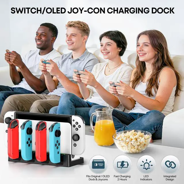 Alt view image 6 of 7 - Switch Charging Dock for Joycons, Controller Charger Station for Nintendo Switch/OLED Model, 2 Hour Joycon Charger, Storage & Organization Charging Stand for TV Dock Station, for Mac Compatible Game