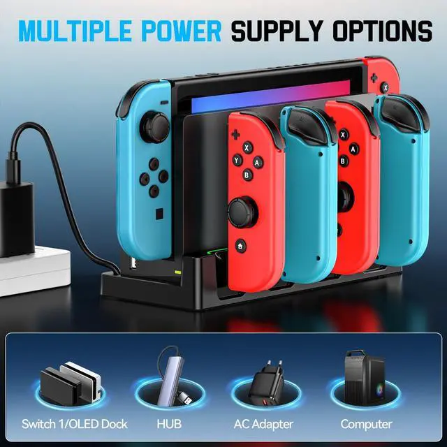 Alt view image 7 of 7 - Switch Charging Dock for Joycons, Controller Charger Station for Nintendo Switch/OLED Model, 2 Hour Joycon Charger, Storage & Organization Charging Stand for TV Dock Station, for Mac Compatible Game