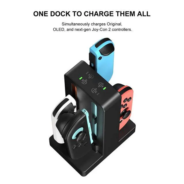 Alt view image 2 of 7 - Joycon Charger Dock for 4 Switch Controllers, Charger Dock Compatible with Nintendo Switch & OLED Model Joycons, Joycon Charger Stand Station with Charging Cable