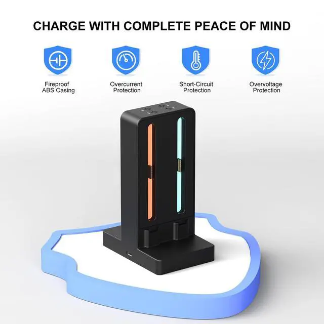 Alt view image 5 of 7 - Joycon Charger Dock for 4 Switch Controllers, Charger Dock Compatible with Nintendo Switch & OLED Model Joycons, Joycon Charger Stand Station with Charging Cable