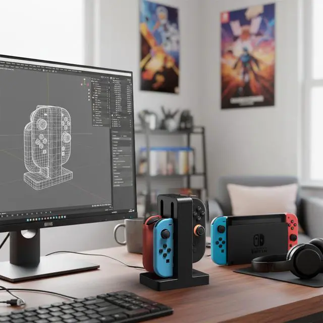 Alt view image 7 of 7 - Joycon Charger Dock for 4 Switch Controllers, Charger Dock Compatible with Nintendo Switch & OLED Model Joycons, Joycon Charger Stand Station with Charging Cable