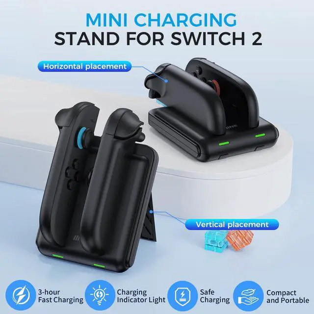 Alt view image 2 of 7 - Controller Charging Dock for Switch 2, Fast Charging Station with LED Indicator, Overvoltage Protection, Non-Slip Base, Gamepad Organizer Stand (Dual Charger)