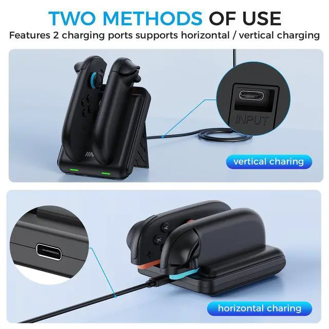 Alt view image 6 of 7 - Controller Charging Dock for Switch 2, Fast Charging Station with LED Indicator, Overvoltage Protection, Non-Slip Base, Gamepad Organizer Stand (Dual Charger)