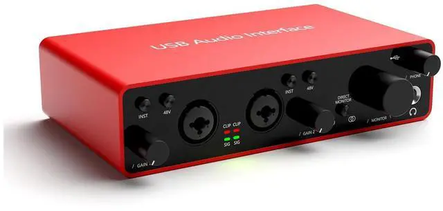 Main image of USB Audio Interface, 2-In-2-Out USB-C External Sound Card, 24Bit/192kHz 48V Phantom Power Zero-Latency Monitor for Podcast Live Stream Vocal Guitar Recording