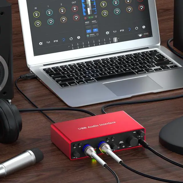 Alt view image 3 of 7 - USB Audio Interface, 2-In-2-Out USB-C External Sound Card, 24Bit/192kHz 48V Phantom Power Zero-Latency Monitor for Podcast Live Stream Vocal Guitar Recording