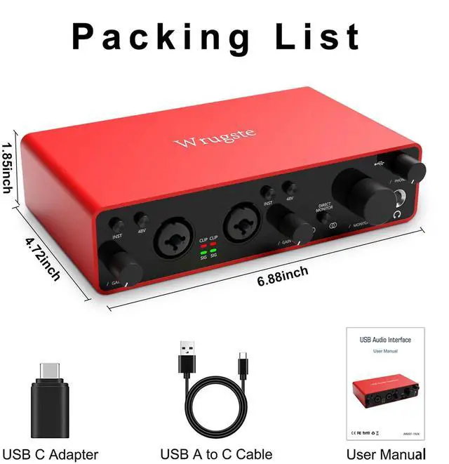 Alt view image 4 of 7 - USB Audio Interface, 2-In-2-Out USB-C External Sound Card, 24Bit/192kHz 48V Phantom Power Zero-Latency Monitor for Podcast Live Stream Vocal Guitar Recording
