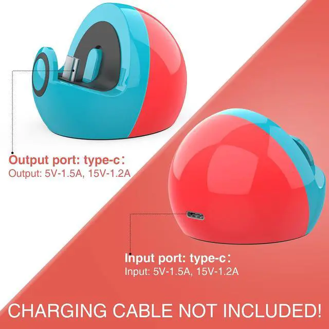 Alt view image 4 of 7 - Switch Charging Dock for Nintendo Switch/Lite/OLED,Portable Carrying Charging Station with Classic Colors Neon Blue & Neon Red