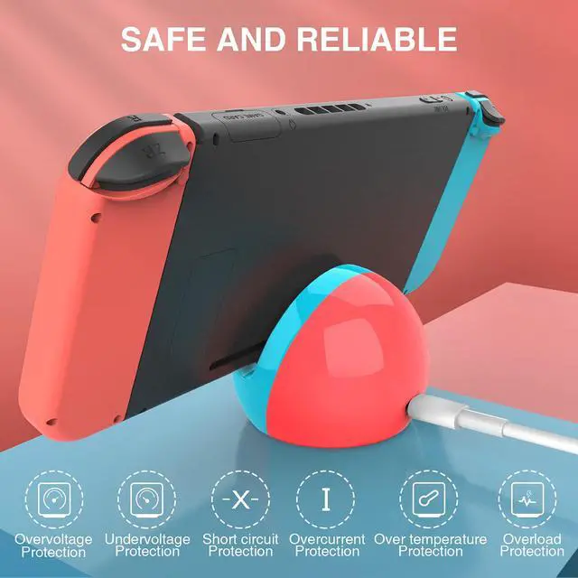 Alt view image 6 of 7 - Switch Charging Dock for Nintendo Switch/Lite/OLED,Portable Carrying Charging Station with Classic Colors Neon Blue & Neon Red