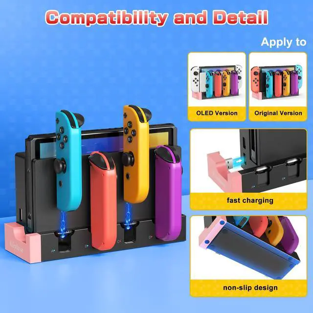 Alt view image 3 of 7 - Switch Charging Dock for Nintendo Switch & OLED - Joycon Charging Dock, Fast Charging with Indicator, Charger Stand Station for 4 Joycon Controllers
