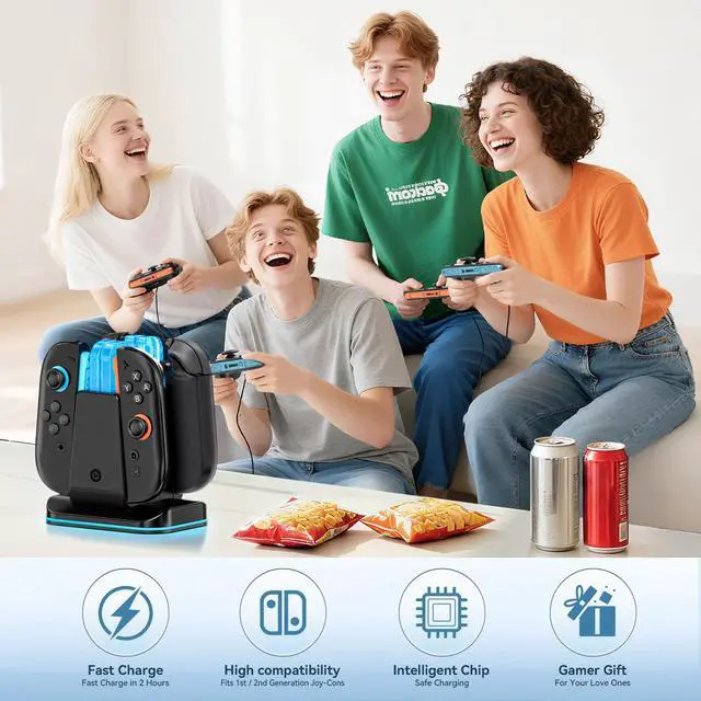 Alt view image 6 of 6 - Switch 1/2 Controller Charger for Nintendo Switch 1/ OLED Joycon, Charging Docking Station, Storage Stand with Charge Cable2-in-1 Charger Dock for Joy con 2/1 Accessories