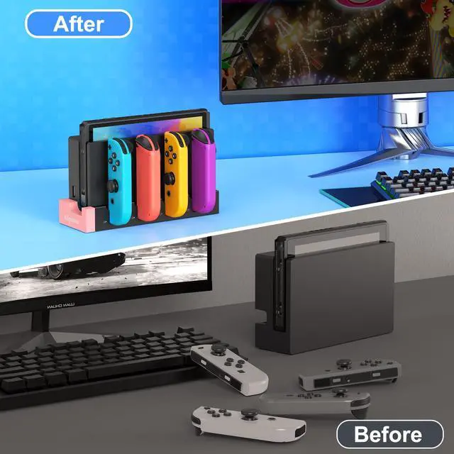 Alt view image 5 of 7 - Switch Charging Dock for Nintendo Switch & OLED - Joycon Charging Dock, Fast Charging with Indicator, Charger Stand Station for 4 Joycon Controllers