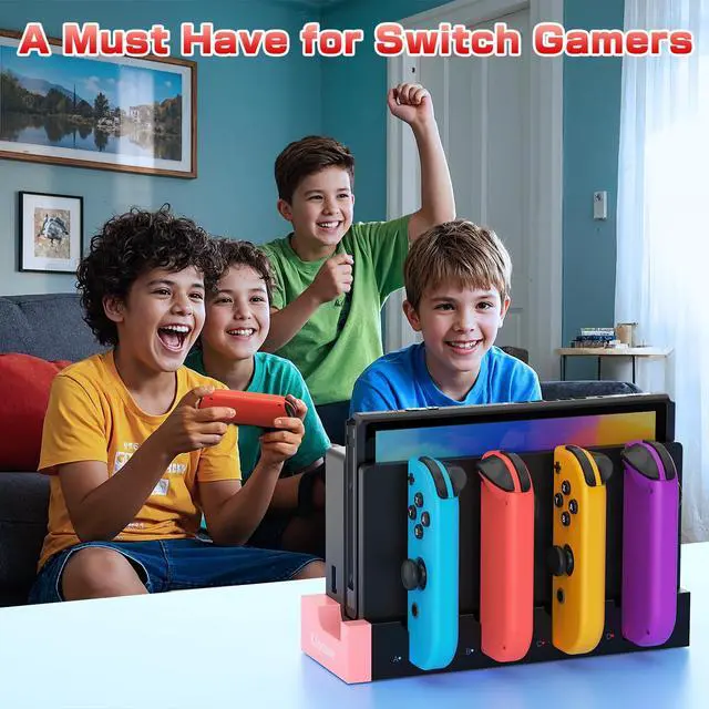 Alt view image 7 of 7 - Switch Charging Dock for Nintendo Switch & OLED - Joycon Charging Dock, Fast Charging with Indicator, Charger Stand Station for 4 Joycon Controllers