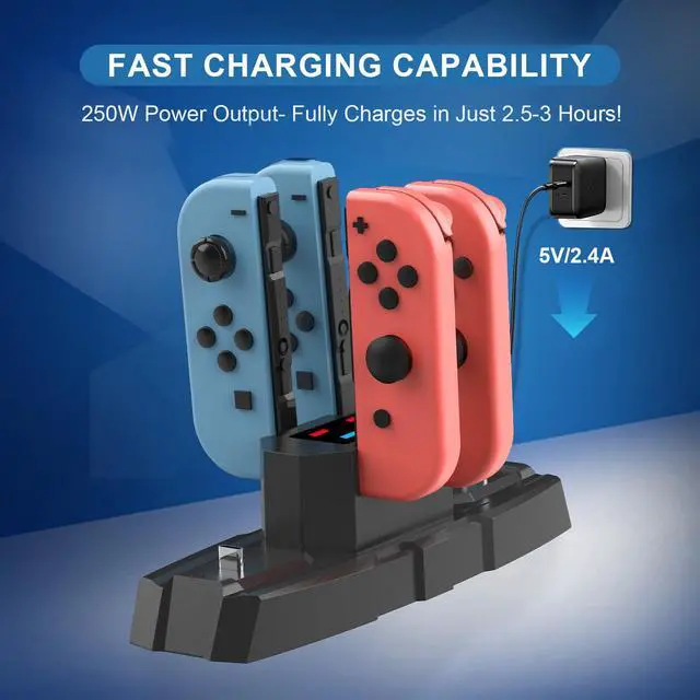 Alt view image 4 of 6 - Switch Controller Charger Station for Nintendo Switch & OLED, Pro Charging Dock for JoyCon/Pro/ PS5 Controller/Xbox, 6 in 1 Charging Stand Accessories for Nintendo Gamepad, Black