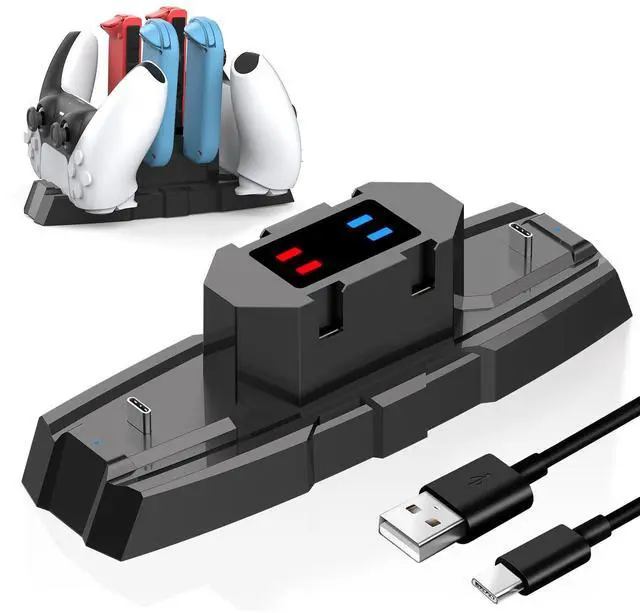 Main image of Switch Controller Charger Station for Nintendo Switch & OLED, Pro Charging Dock for JoyCon/Pro/ PS5 Controller/Xbox, 6 in 1 Charging Stand Accessories for Nintendo Gamepad, Black