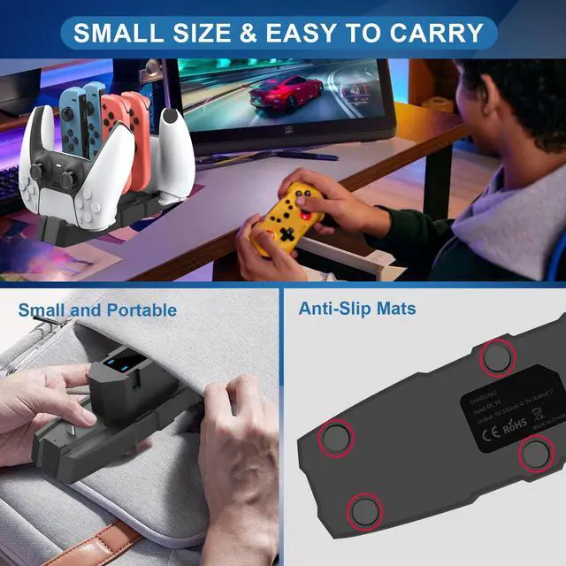 Alt view image 5 of 6 - Switch Controller Charger Station for Nintendo Switch & OLED, Pro Charging Dock for JoyCon/Pro/ PS5 Controller/Xbox, 6 in 1 Charging Stand Accessories for Nintendo Gamepad, Black