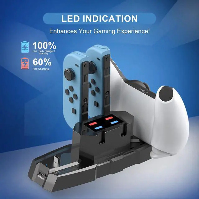 Alt view image 3 of 6 - Switch Controller Charger Station for Nintendo Switch & OLED, Pro Charging Dock for JoyCon/Pro/ PS5 Controller/Xbox, 6 in 1 Charging Stand Accessories for Nintendo Gamepad, Black