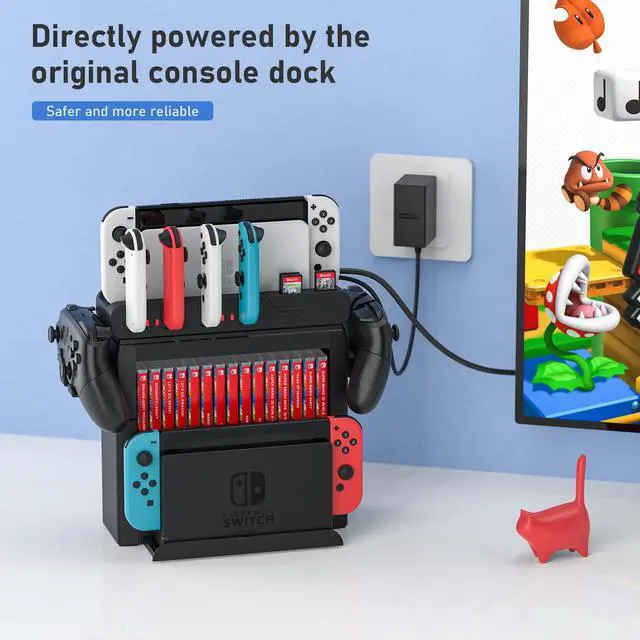 Alt view image 7 of 7 - Switch Game Storage with Controller Charger for Nintendo Switch & OLED Model, Switch Charging Dock Charges 6 Joycons, Switch Gaming Accessories Holder for Desk, Switch Game Gift Card Organizer (Black)
