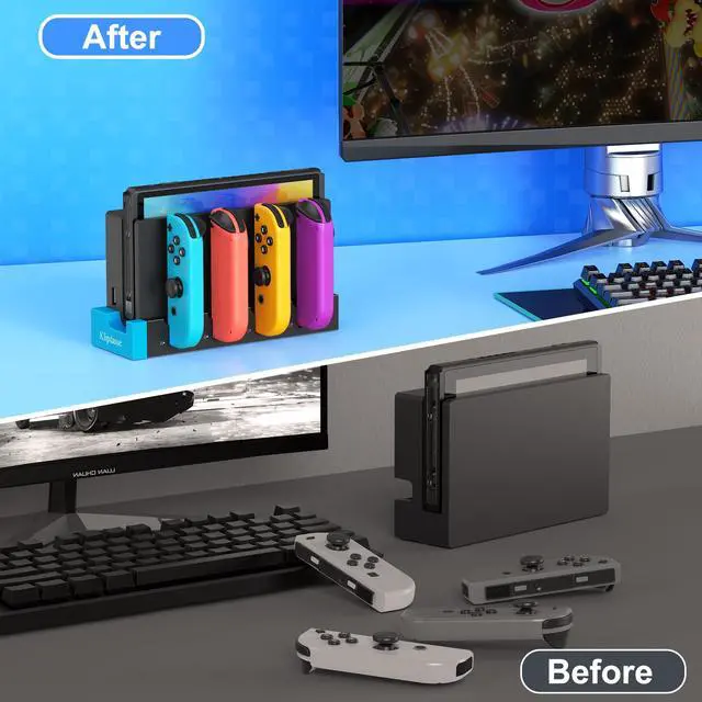 Alt view image 5 of 7 - Charger Dock Compatible with Nintendo Switch 1/OLED for 4 Joy-Con