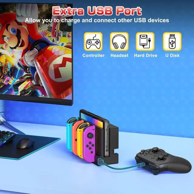 Alt view image 6 of 7 - Charger Dock Compatible with Nintendo Switch 1/OLED for 4 Joy-Con