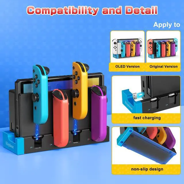 Alt view image 3 of 7 - Charger Dock Compatible with Nintendo Switch 1/OLED for 4 Joy-Con