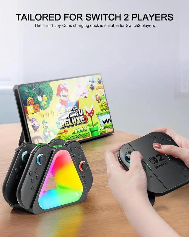 Alt view image 2 of 7 - Charging Station for Nintendo Switch 2 Joy Con, Dock for Joy Con Dual-Direction Magnetic Fast Charging Station with 7 Light Modes, Extended Controller Charger Stand for Nintendo Switch 2 Accessories