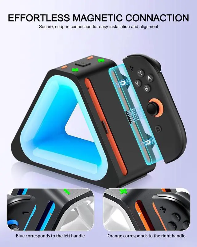 Alt view image 3 of 7 - Charging Station for Nintendo Switch 2 Joy Con, Dock for Joy Con Dual-Direction Magnetic Fast Charging Station with 7 Light Modes, Extended Controller Charger Stand for Nintendo Switch 2 Accessories