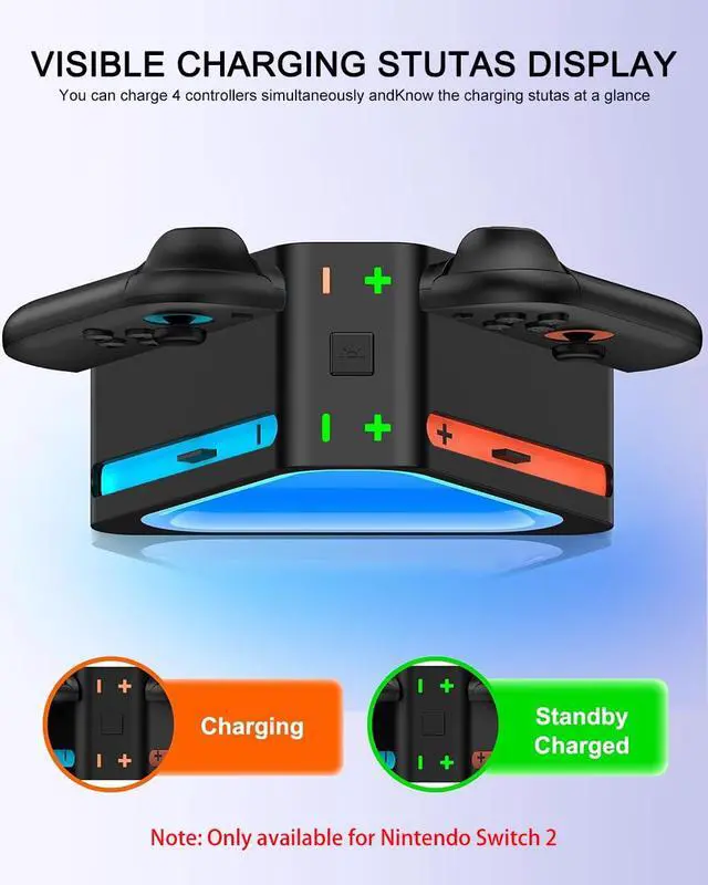 Alt view image 5 of 7 - Charging Station for Nintendo Switch 2 Joy Con, Dock for Joy Con Dual-Direction Magnetic Fast Charging Station with 7 Light Modes, Extended Controller Charger Stand for Nintendo Switch 2 Accessories