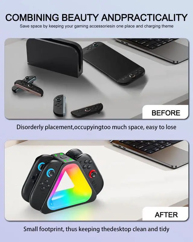 Alt view image 7 of 7 - Charging Station for Nintendo Switch 2 Joy Con, Dock for Joy Con Dual-Direction Magnetic Fast Charging Station with 7 Light Modes, Extended Controller Charger Stand for Nintendo Switch 2 Accessories