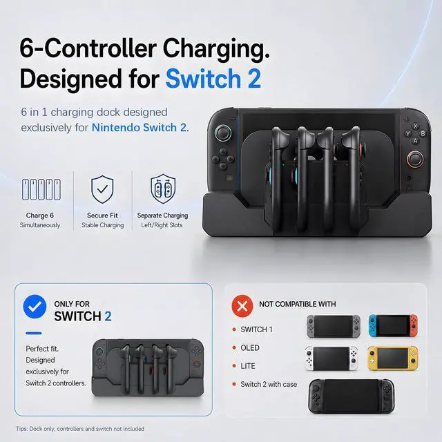 Alt view image 2 of 7 - Switch 2 Charging Dock for Joycons, Controller Charger Station for Nintendo Switch 2 (2025, 2 Hour Joycon Charger, Storage & Organization Charging Stand for TV Dock Station
