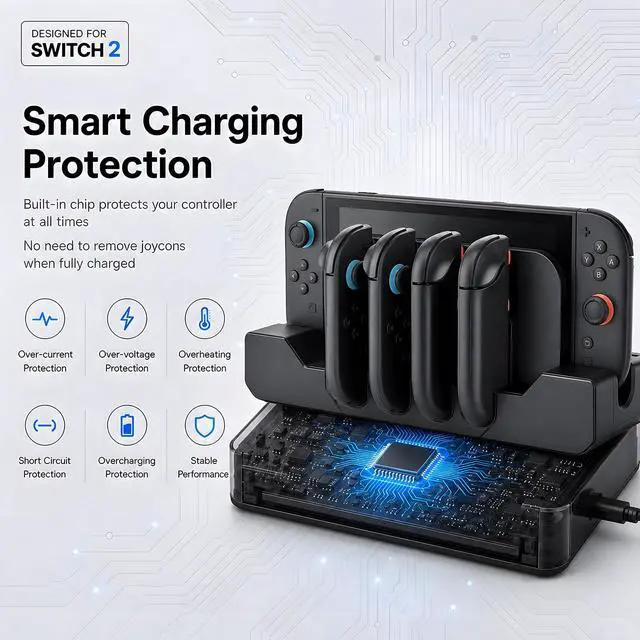 Alt view image 5 of 7 - Switch 2 Charging Dock for Joycons, Controller Charger Station for Nintendo Switch 2 (2025, 2 Hour Joycon Charger, Storage & Organization Charging Stand for TV Dock Station