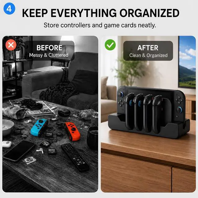 Alt view image 6 of 7 - Switch 2 Charging Dock for Joycons, Controller Charger Station for Nintendo Switch 2 (2025, 2 Hour Joycon Charger, Storage & Organization Charging Stand for TV Dock Station