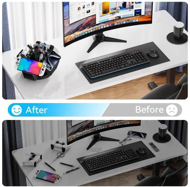 Alt view image 7 of 7 - Controller Organizer for Desktop - 360°Rotatable Controller Holder with Storage Box - Universal Stand for 4 Controllers, Desk Organizer for Switch Remote Control Pen Gamer Accessories