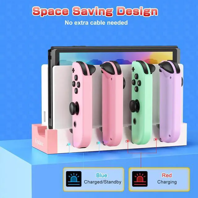 Alt view image 2 of 7 - Switch Charger Dock for Joy-Con Compatible with Nintendo Switch & OLED, Charger Base Station for 4 Joycon Controllers with LED Indicator, Charge Stand for Nintendo Switch/OLED