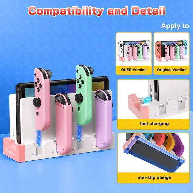 Alt view image 3 of 7 - Switch Charger Dock for Joy-Con Compatible with Nintendo Switch & OLED, Charger Base Station for 4 Joycon Controllers with LED Indicator, Charge Stand for Nintendo Switch/OLED