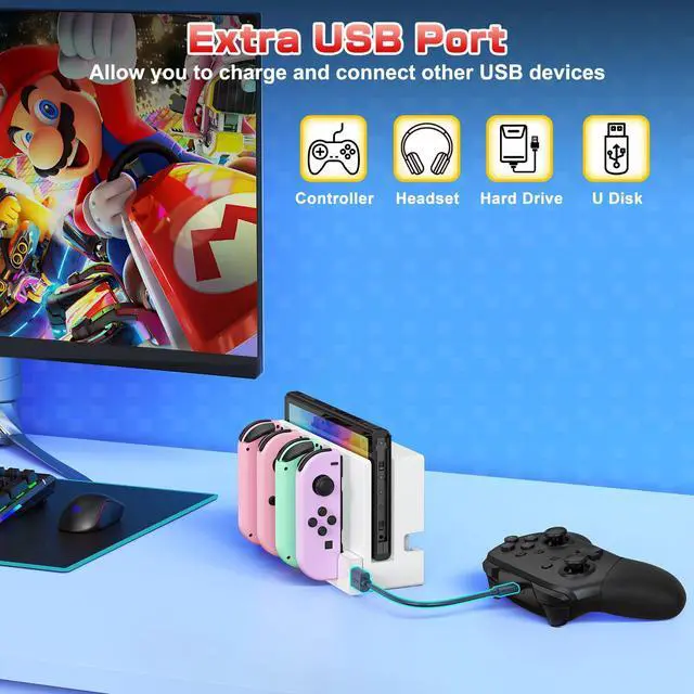 Alt view image 6 of 7 - Switch Charger Dock for Joy-Con Compatible with Nintendo Switch & OLED, Charger Base Station for 4 Joycon Controllers with LED Indicator, Charge Stand for Nintendo Switch/OLED