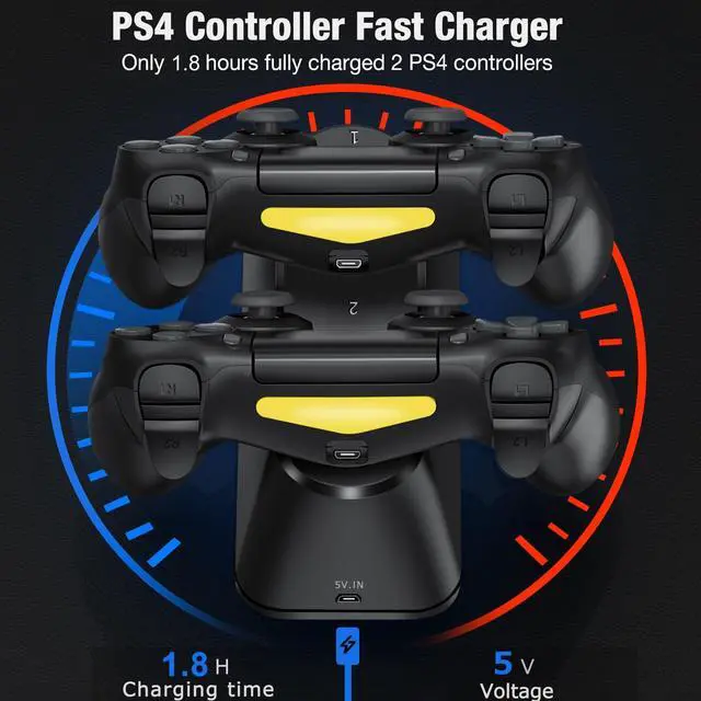 Alt view image 2 of 7 - PS4 Controller Charger Dock Station with Charging Cable,1.8Hour Fast-Charging PS4 Controller Charger Station for PlayStation 4 Dualshock 4 Chargers