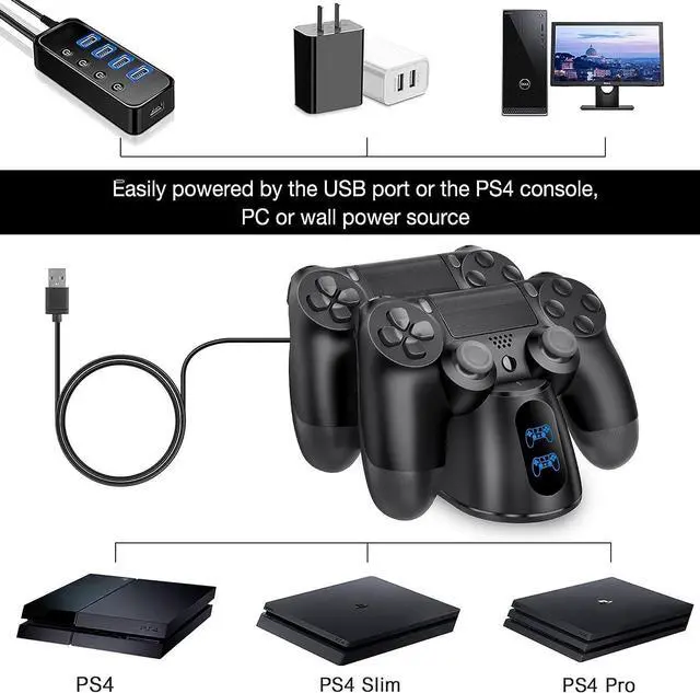 Alt view image 6 of 7 - PS4 Controller Charger Dock Station with Charging Cable,1.8Hour Fast-Charging PS4 Controller Charger Station for PlayStation 4 Dualshock 4 Chargers