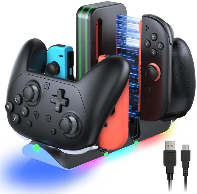 Main image of Switch 2/1/OLED Controller Charger, 6 in 1 Charging Dock Station for Joy Cons & for Pro Controller, Charging Stand USB Charging Indicator and USB Cable- Widely Compatibility