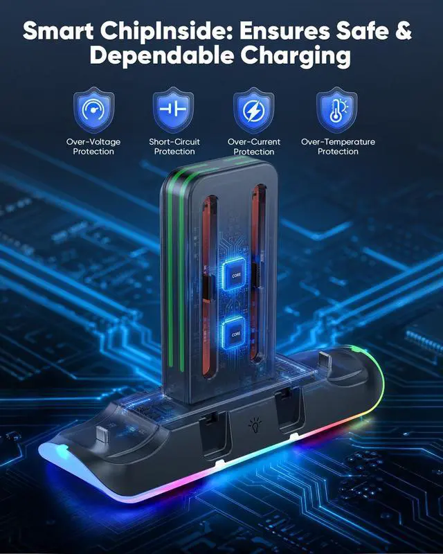 Alt view image 5 of 7 - Switch 2/1/OLED Controller Charger, 6 in 1 Charging Dock Station for Joy Cons & for Pro Controller, Charging Stand USB Charging Indicator and USB Cable- Widely Compatibility