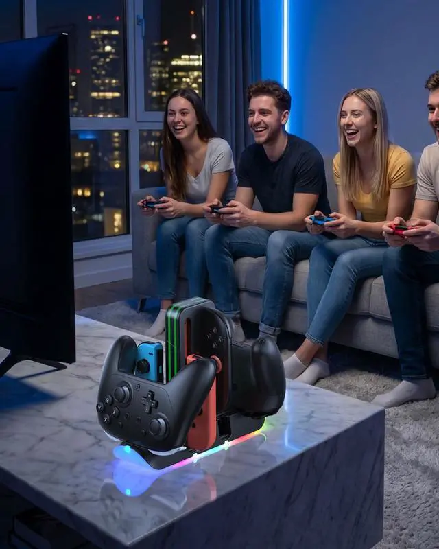 Alt view image 7 of 7 - Switch 2/1/OLED Controller Charger, 6 in 1 Charging Dock Station for Joy Cons & for Pro Controller, Charging Stand USB Charging Indicator and USB Cable- Widely Compatibility