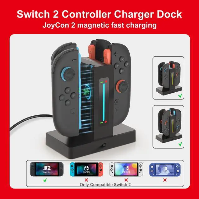 Alt view image 2 of 6 - Switch 2 Controller Charger Dock for Joycon 2 Charging, Controller Charging Dock for Nintendo Switch 2 Joycon, 4 in 1 Joycon2 Charger Dock Fast Charging Station Stand with Charger Cable & Indicator