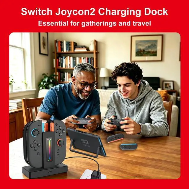 Alt view image 6 of 6 - Switch 2 Controller Charger Dock for Joycon 2 Charging, Controller Charging Dock for Nintendo Switch 2 Joycon, 4 in 1 Joycon2 Charger Dock Fast Charging Station Stand with Charger Cable & Indicator